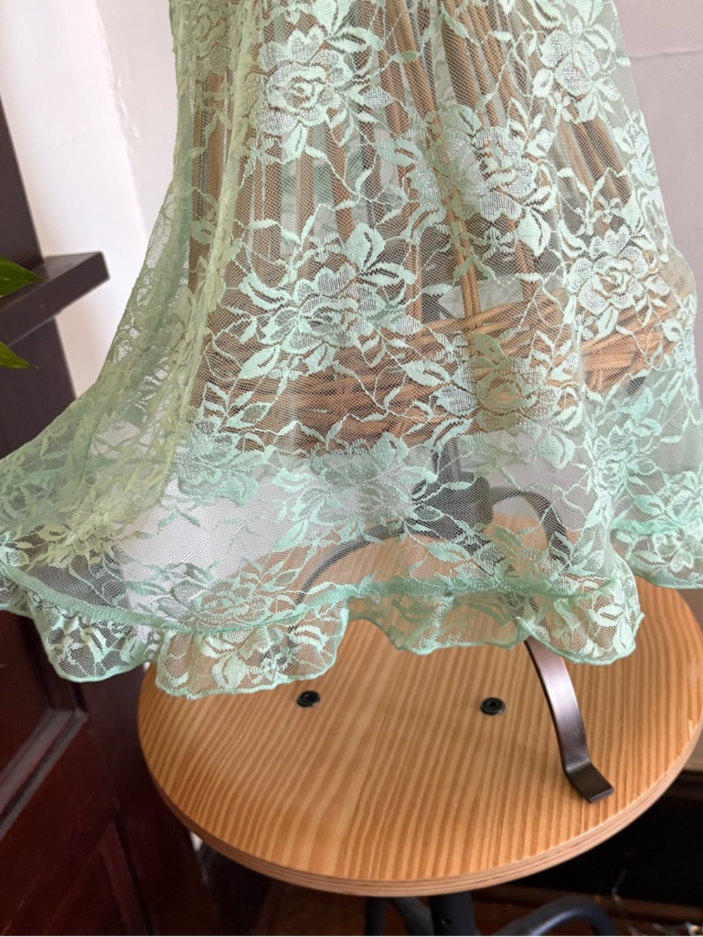 Vintage y2k Mint Green Lace Babydoll Slip Lingerie - Picture 6 of 7